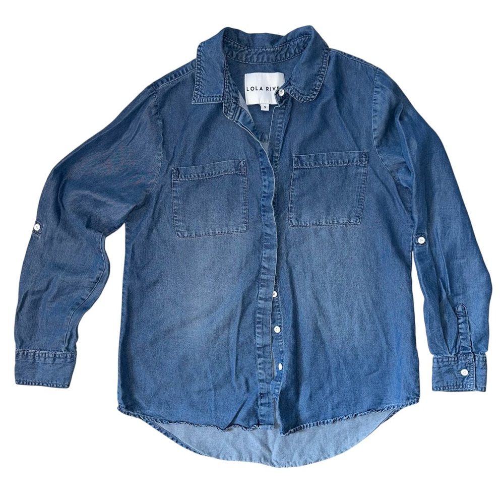 LOLA RIVER Denim Tencel Buttoned Blue Shirt